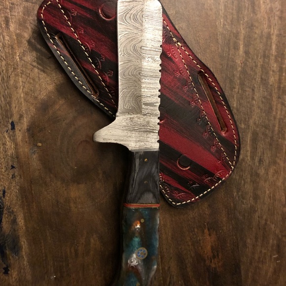 Beautiful Damascus Mini Cleaver/Chopper with Leather Sheath (Bullcutter) - Picture 8 of 10